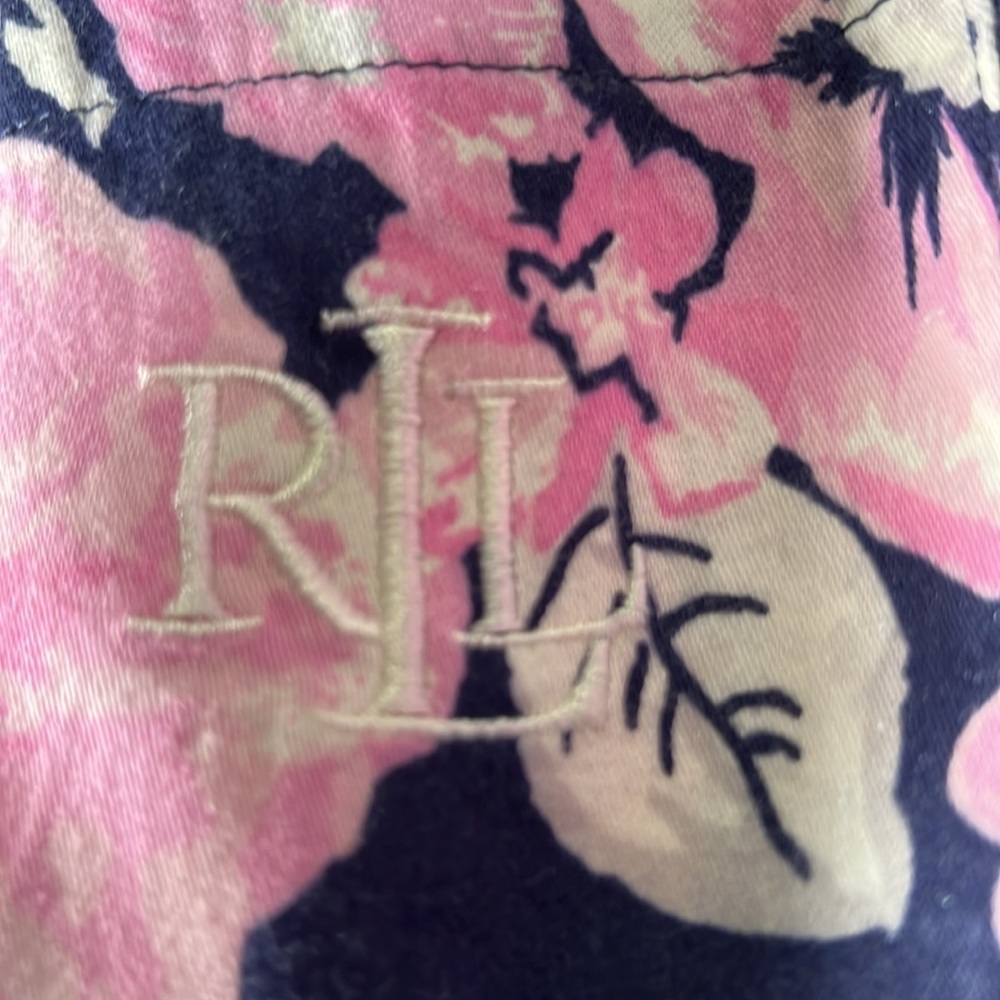 LRL Ralph Lauren Sz M Monogram Blue Pink Floral Button Up Nightgown MN152 - Picture 5 of 7